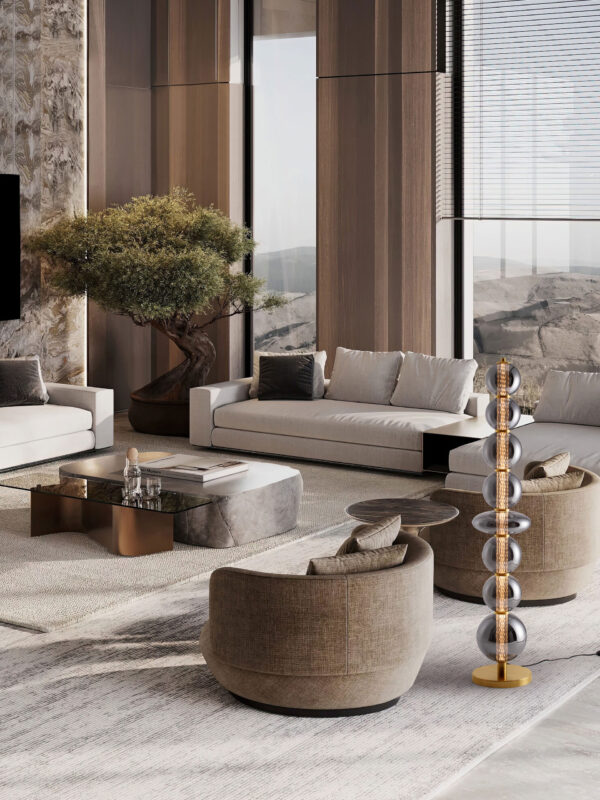 Lampa podłogowa glamour Luces Exclusivas BRIVANO, szara / mosiądz złoty, LED 37 W 3000 K, wys. 140 cm – LE45144