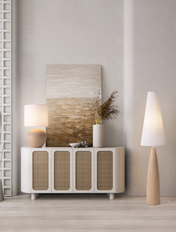 Lampa podłogowa minimalistyczna Luces Exclusivas ORBEZIA, biało-beżowa, 1 × E27, wys. 130 cm – LE45280
