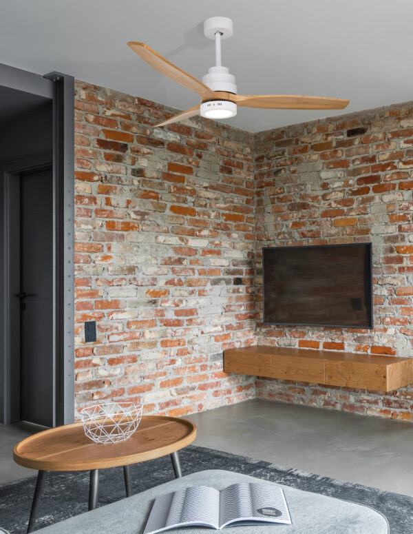 Wentylator sufitowy z oświetleniem nowoczesny Luces Exclusivas SEGOVIA, biały / dąb, LED 12 W 3000 K, Ø 132 cm – LE42554
