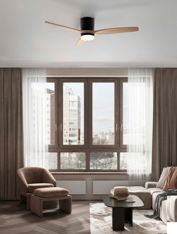 Wentylator sufitowy z oświetleniem nowoczesny Luces Exclusivas GUARAYOS, czarny / dąb, LED 18 W, Ø 132 cm – LE44964