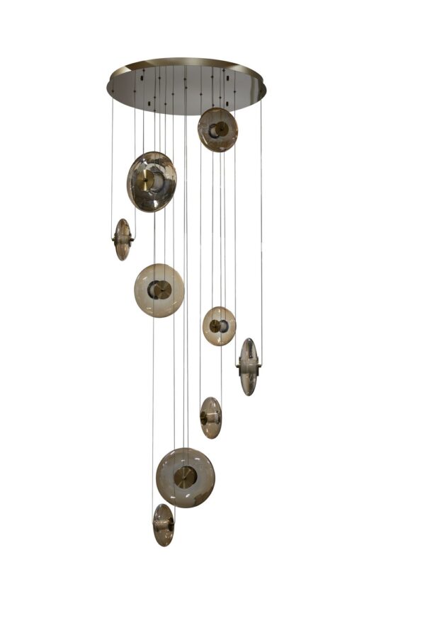 Lampa wisząca ANDORA 9 AZ7253, bursztynowa / w kolorze mosiądzu, LED 72 W, 3000 K, ściemnianie 3-stopniowe – AZzardo