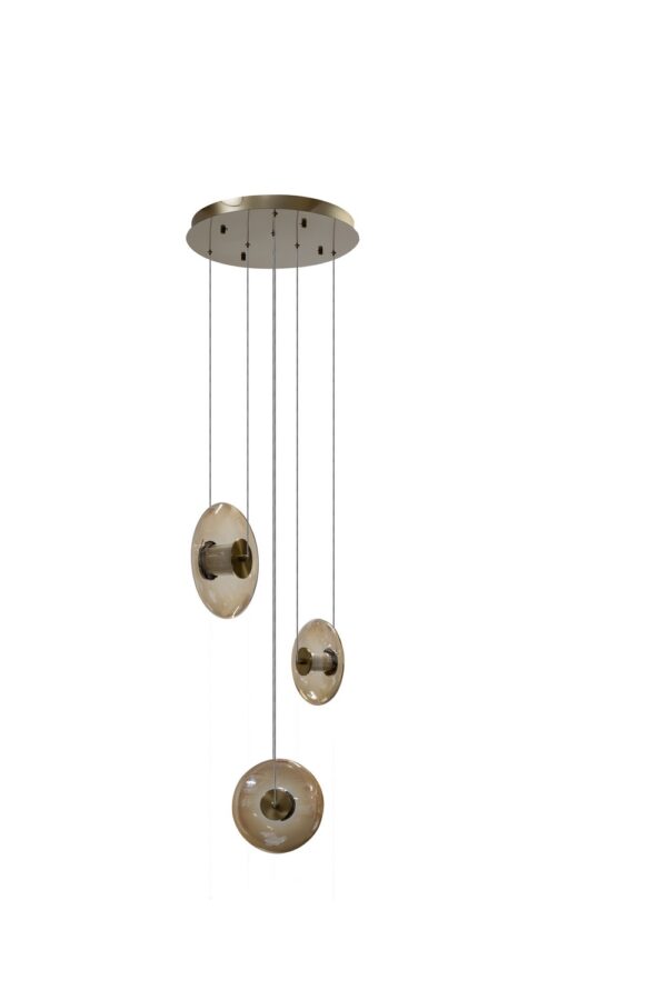 Lampa wisząca ANDORA 3 ROUND AZ7254, bursztynowa / w kolorze mosiądzu, LED 27 W, 3000 K, ściemnianie 3-stopniowe – AZzardo