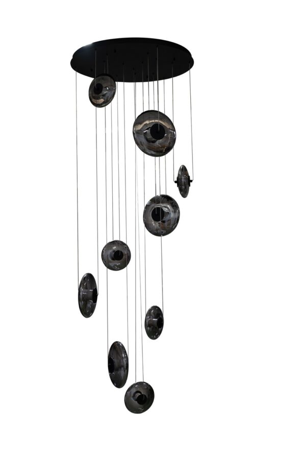 Lampa wisząca ANDORA 9 AZ7255, dymiona / czarna, LED 72 W, 3000 K, ściemnianie 3-stopniowe – AZzardo