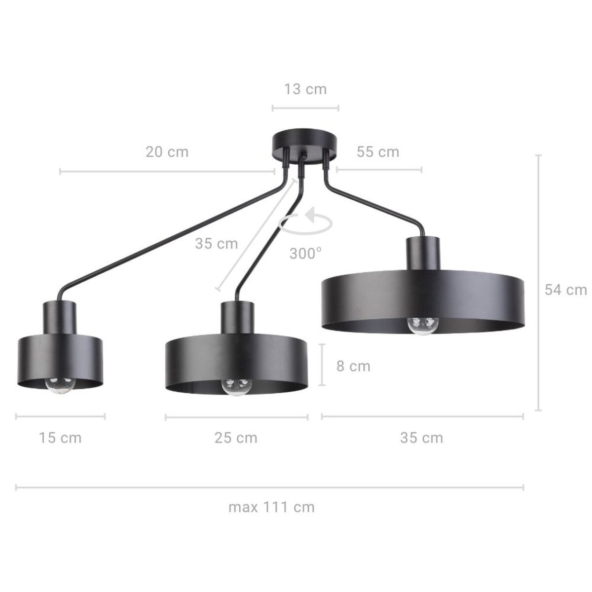 Plafon loftowy JUMBO 3 czarny, 3 × E27 – Sigma Lighting 31533 - obrazek 2
