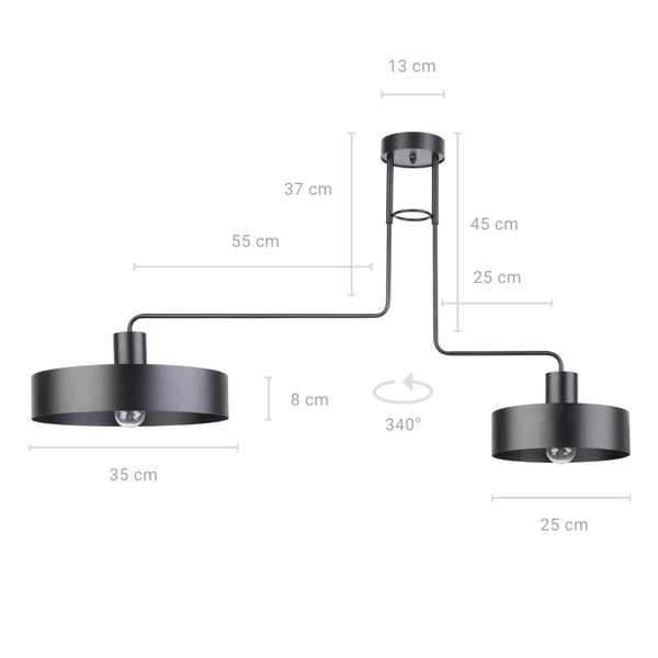 Plafon klasyczny VASCO 2 czarny, 2 × E27 – Sigma Lighting 31551 - obrazek 2