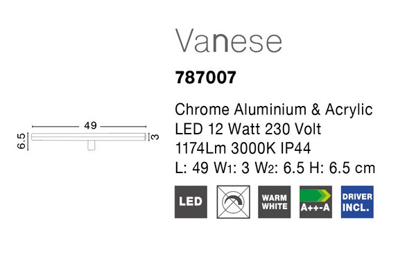 Kinkiet łazienkowy nowoczesny Luces Exclusivas BIESCA, chrom, LED 12 W 3000 K, szer. 6,5 cm – LE45950 - obrazek 2