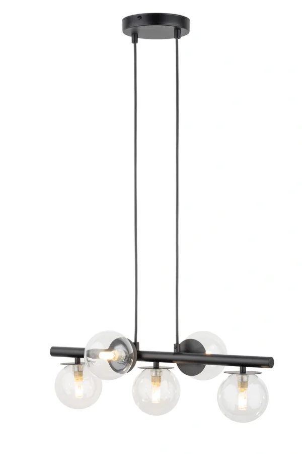 Lampa wisząca nowoczesna AVOLA kulki 5 czarne/transparentne, 5 × G9 – Sigma Lighting 40791