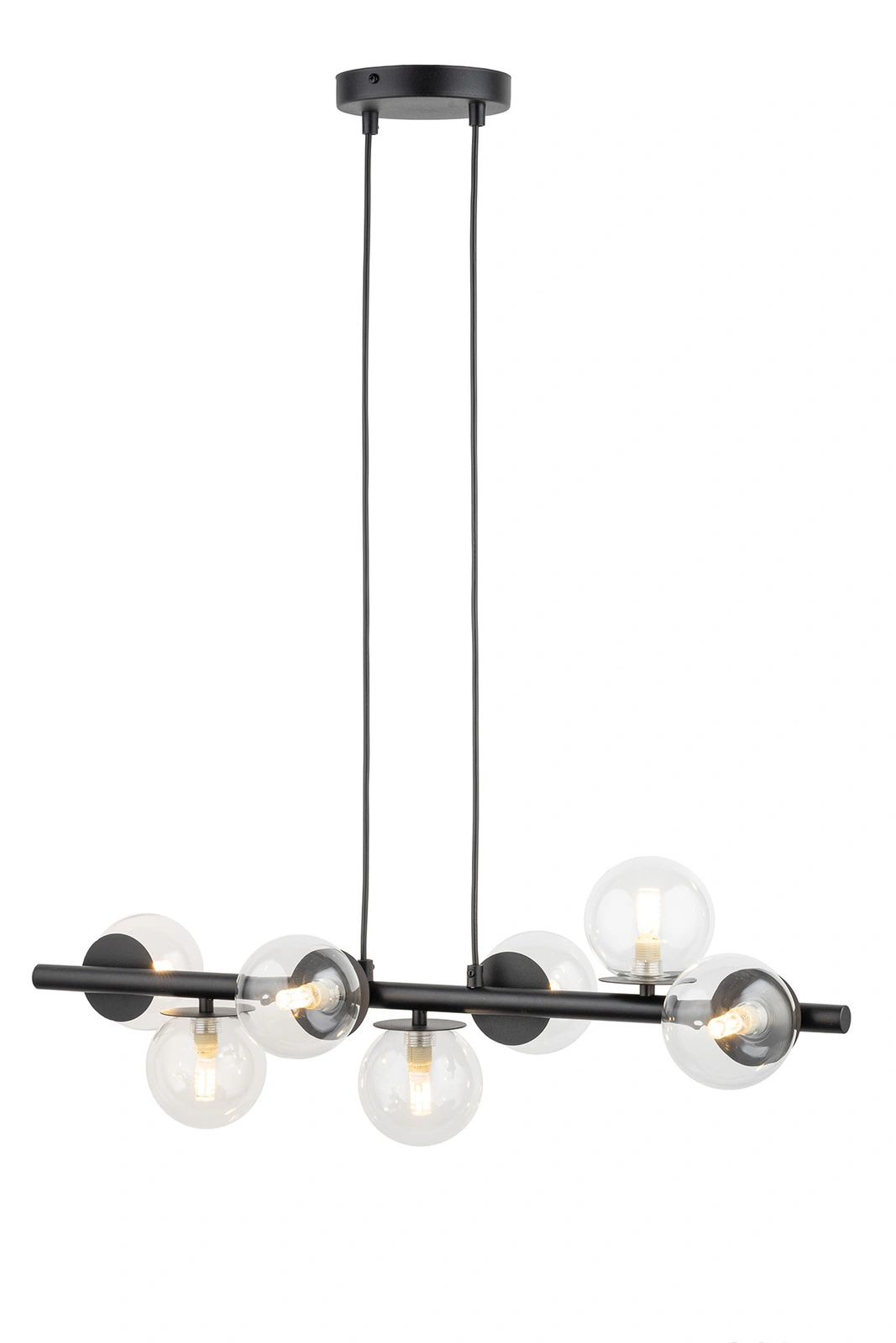 Lampa wisząca nowoczesna AVOLA kulki 7 czarne/transparentne, 7 × G9 – Sigma Lighting 40792