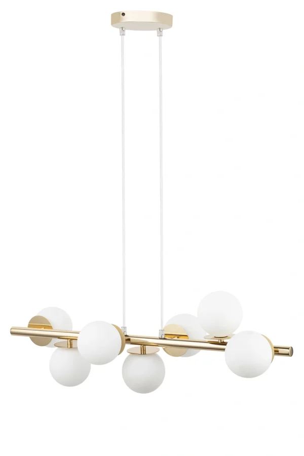Lampa wisząca nowoczesna AVOLA kulki 7 złote/białe, 7 × G9 – Sigma Lighting 40796