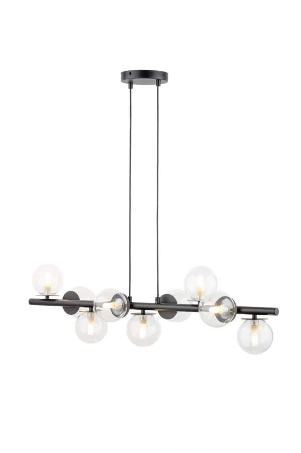 Lampa wisząca nowoczesna AVOLA kulki 9 czarne/transparentne, 9 × G9 – Sigma Lighting 40793