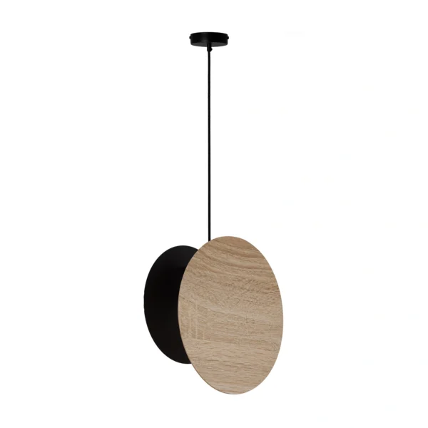 Lampa wisząca industrialna TOLA 1 czarny/dąb LHDF, 1 × E27 – Sigma Lighting 41091