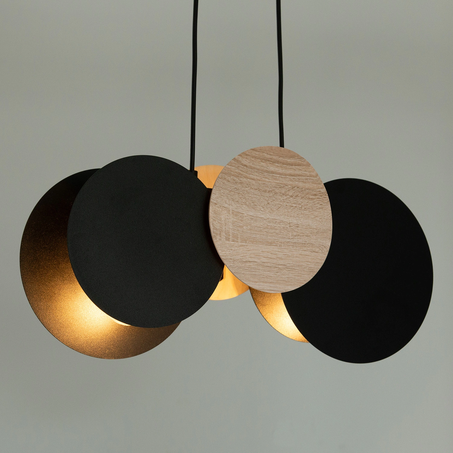 Lampa wisząca industrialna TOLA 2 czarny/dąb LHDF, 2 × E27 – Sigma Lighting 41092 - obrazek 2