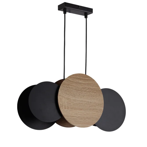 Lampa wisząca industrialna TOLA 3 czarny/dąb LHDF, 3 × E27 – Sigma Lighting 41093