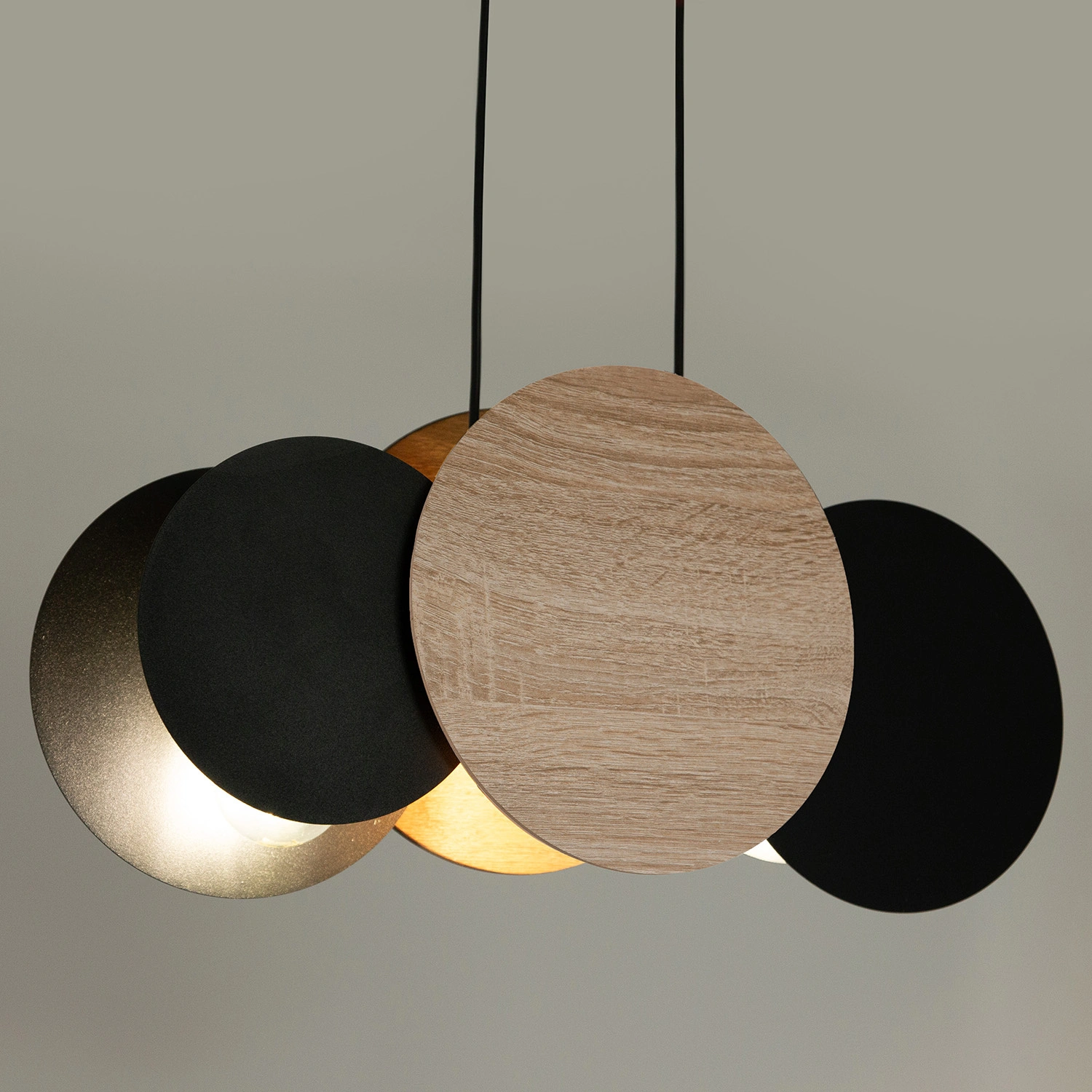 Lampa wisząca industrialna TOLA 3 czarny/dąb LHDF, 3 × E27 – Sigma Lighting 41093 - obrazek 2
