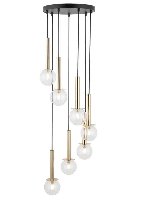 Lampa wisząca nowoczesna DAISY 7 złoty/transparentny, 7 × G9 – Sigma Lighting 40760