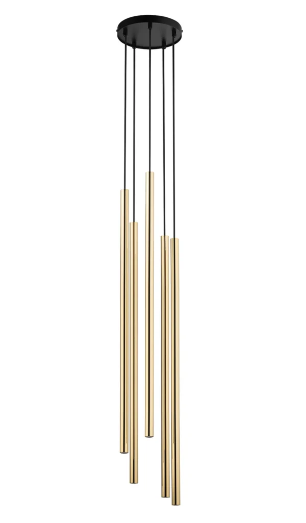 Lampa wisząca minimalistyczna SOPEL LUX 5 koło długi czarny/złoty, 5 × G9 – Sigma Lighting 40749