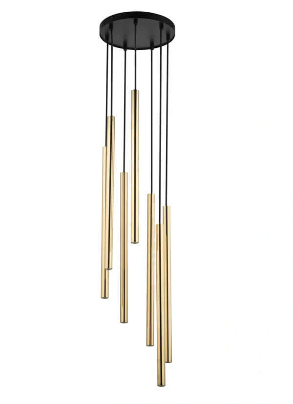 Lampa wisząca minimalistyczna SOPEL LUX 7 koło czarny/złoty, 7 × G9 – Sigma Lighting 40740
