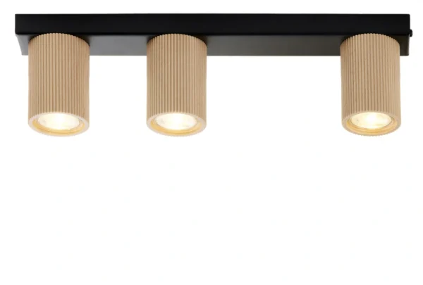 Spot sufitowy minimalistyczny OPTIC wood S3 czarny / drewno naturalny, 3 × GU10 – Sigma Lighting 41890