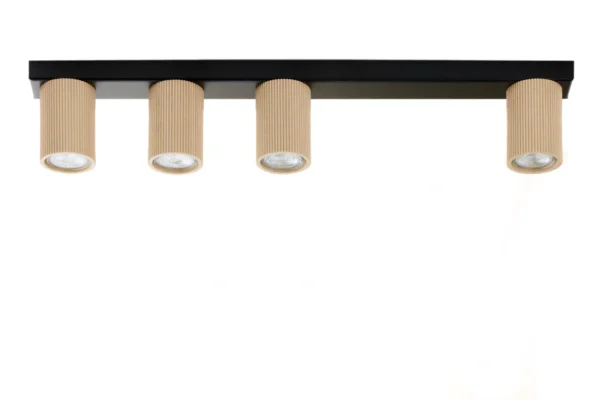 Spot sufitowy minimalistyczny OPTIC wood S4 czarny / drewno naturalne, 4 × GU10 – Sigma Lighting 41891