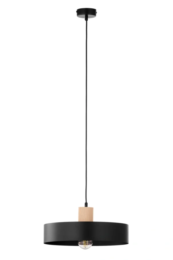 Lampa wisząca loftowa RIF WOOD 1 L czarny/drewno naturalne, 1 × E27 – Sigma Lighting 41865