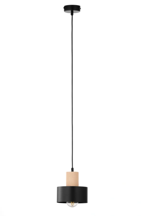 Lampa wisząca loftowa RIF WOOD 1 s czarny/drewno naturalne, 1 × E27 – Sigma Lighting 41863