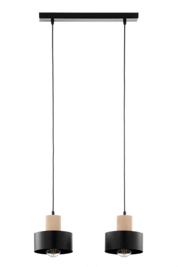 Lampa wisząca loftowa RIF WOOD 2 czarny/drewno naturalne, 2 × E27 – Sigma Lighting 41866