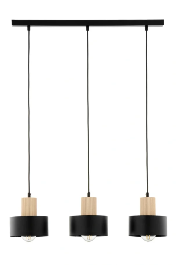 Lampa wisząca loftowa RIF WOOD 3 czarny/drewno naturalne, 3 × E27 – Sigma Lighting 41867