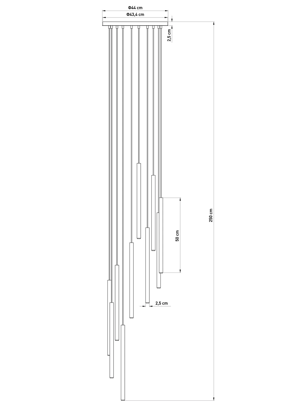 Lampa wisząca minimalistyczna SOPEL 10 ANTRESOLA kaskada czarny, 10 × G9 – Sigma Lighting 42098 - obrazek 2