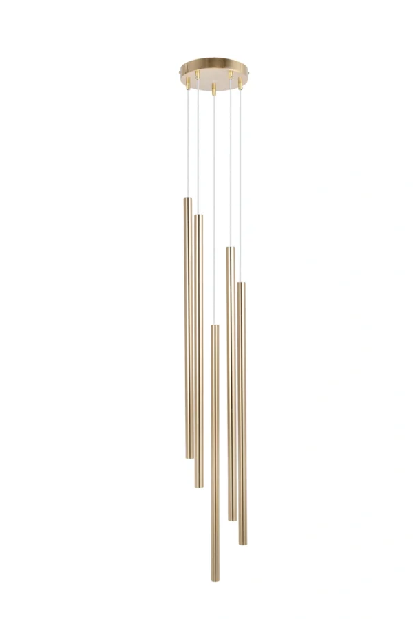 Lampa wisząca minimalistyczna SOPEL LUX SOPEL PREMIUM 5 koło długi złoty szczotkowany, 5 × G9 – Sigma Lighting 40965
